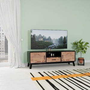 Comoda TV Nouvelle cu 2 usi si 1 sertar din lemn masiv si mdf negru