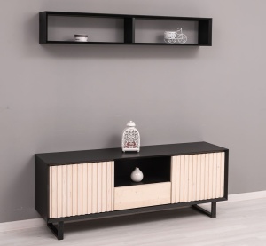 Comoda TV Piannova cu 2 usi si 1 sertar, lemn masiv + mdf negru - Img 5