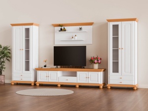 Corp Vitrina Bella Moon din lemn masiv alb unt /miere 88 cm - Img 3