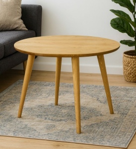 Masa rotunda Etnika din lemn masiv, model nordic, 100 x 75 cm
