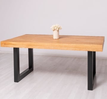 Masa Stejar Masiv Indiana cu picior metal-U, 180 cm, 210 cm sau 240 x 100 cm