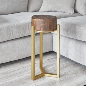 Masuta living Donna lemn masiv stejar + metal auriu