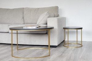 Set de 2 masute de cafea Delphi, mdf negru + metal auriu - Img 3