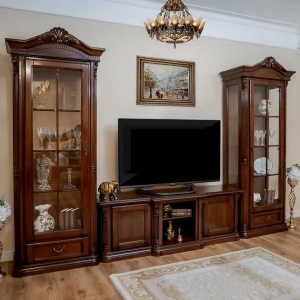 Set de mobila living Imperial Lux model Serenata furnir nuc, 2 vitrine si comoda TV - Img 9