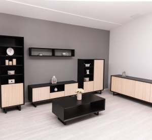 Set living Piannova cu 5 piese din lemn masiv + mdf negru, personalizabil - Img 2