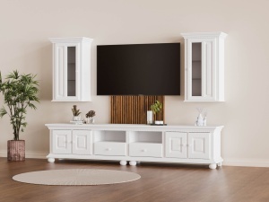Set mobila living Bella Sun din lemn masiv vopsit alb unt