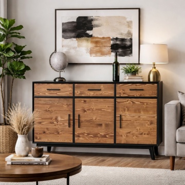 Set mobila living Nouvelle din 5 piese, lemn masiv si mdf negru - Img 2