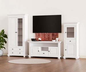 Set mobila living Perla lemn masiv alb unt, 3 piese, config. 03