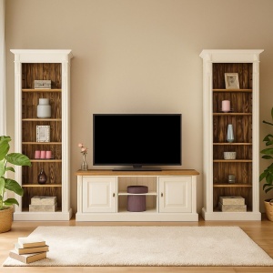 Set mobilier living Provance din lemn masiv, 3 piese finisaj dublu color