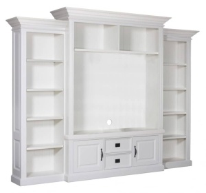 Biblioteca cu spatiu TV Harmony lemn masiv alb, 326 cm