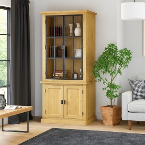 Biblioteca cu vitrina IronWood 2 usi sticla si 2 usi lemn masiv