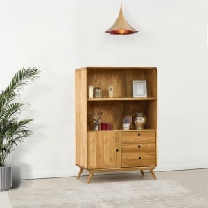 Biblioteca Skandi cu 1 usa si 3 sertare din Lemn masiv, 95 x 45 x 150 cm