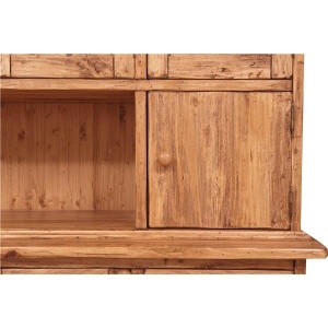 Bufet cu vitrina Artisan natur antichizat, lemn masiv tei, 156 cm - Img 3