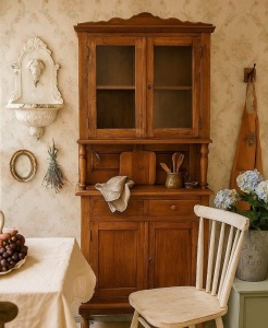 Bufet cu vitrina Artisan nuc antichizat, 4 usi si 2 sertare, lemn masiv tei