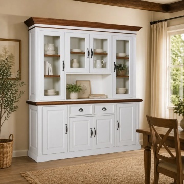 Bufet cu vitrina dining Harmony Oak cu 8 usi si 2 sertare lemn masiv