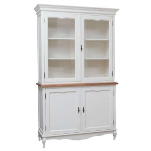Bufet cu vitrina Shabby Artisan din lemn masiv tei, alb + natur antichizat - Img 3