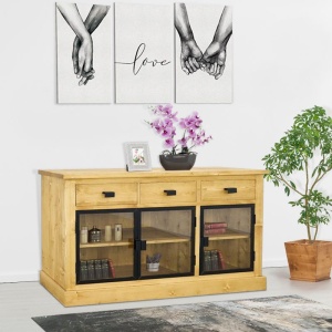 Bufet IronWood cu 3 usi sticla si 3 sertare lemn masiv