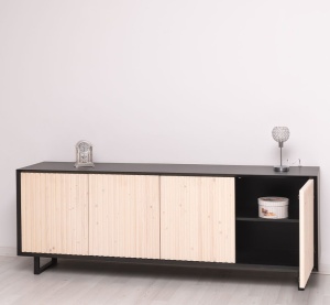Bufet living Piannova cu 4 usi lemn masiv + mdf negru - Img 6