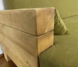 Canapea Rustic Wood lemn masiv, cu tapiterie, 204 x 91 x 63 cm - Img 3