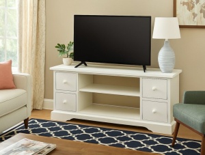 Comoda TV Artisan cu 4 sertare alb antichizat, lemn masiv tei, 129 cm