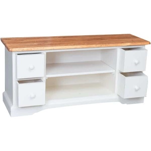 Comoda TV Artisan cu 4 sertare alb + natur antichizat, lemn masiv tei, 129 cm - Img 2