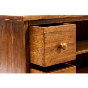 Comoda TV Artisan cu 4 sertare nuc antichizat, lemn masiv tei, 129 cm - Img 2