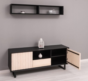 Comoda TV Piannova cu 2 usi si 1 sertar, lemn masiv + mdf negru - Img 2