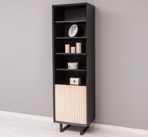 Etajera living Piannova cu 1 usa si 4 rafturi, lemn masiv + mdf negru - Img 4