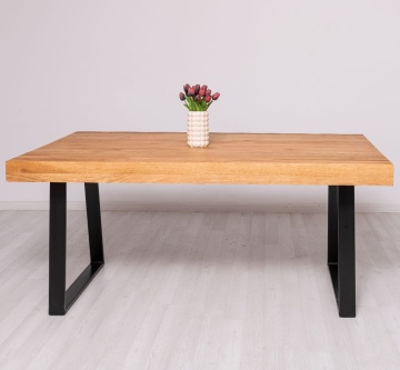 Masa Stejar Masiv Indiana cu picior metal-TRAPEZ, 180 cm, 210 cm sau 240 x 100 cm - Img 5