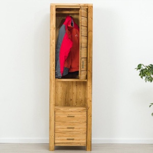 Set mobila living Gold Wood din lemn masiv, canapea tapitata si dulap - Img 3