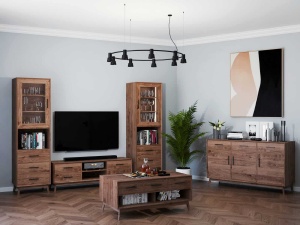Set mobila living Nouvelle cu 5 piese din lemn masiv ceara whisky - Img 7