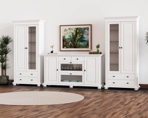 Set mobila living Perla lemn masiv alb unt, 3 piese, config. 09