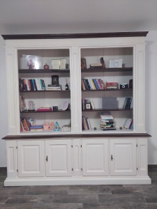 Biblioteca Artisan din lemn masiv tei alb si nuc antichizat, 230 cm - Img 6