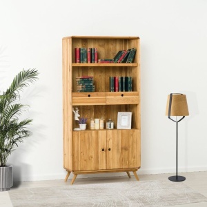 Biblioteca cu 2 usi 2 sertare Skandi din Lemn masiv 100 x 40 x 200 cm