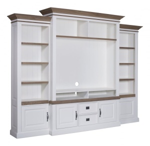 Biblioteca cu spatiu TV Stejar Harmony din lemn masiv si mdf, 326 x 38/48 x 220 cm - Img 5