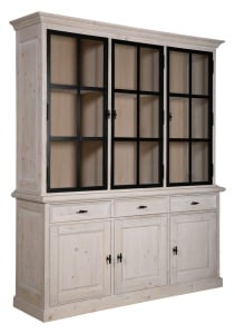 Biblioteca cu vitrina Woodcraft cu 3 usi sticla si 3 usi lemn masiv White Wash - Img 2