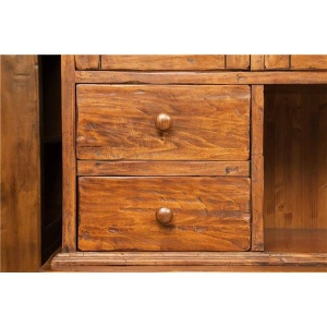 Bufet cu vitrina Artisan finisaj nuc antichizat, lemn masiv tei, 156 cm - Img 5