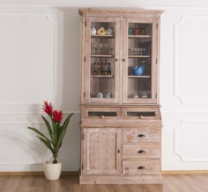 Bufet dining Provance din lemn masiv cu vitrina 112 cm