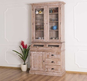Bufet dining Provance din lemn masiv cu vitrina 112 cm - Img 2