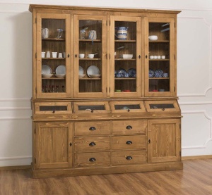 Bufet lemn masiv dining Provance cu vitrina, 6 usi si 6 sertare 214 cm - Img 6