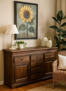 Bufet Living Espresso din lemn masiv tei, dinisaj maro, 160 x 46 x 94 cm - Img 2