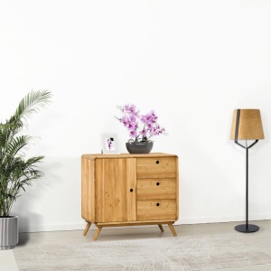 Bufet Skandi cu 1 usa si 3 sertare din Lemn masiv 90 x 45 x 85 cm