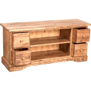 Comoda TV Artisan cu 4 sertare natur antichizat, lemn masiv tei, 129 cm - Img 3