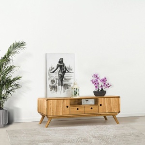 Comoda TV Skandi cu 2 usi 2 sertare din Lemn masiv, 160 x 40 x 50 cm
