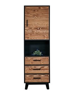 Corp Vitrina Living Nouvelle cu 1 usa si 3 sertare, lemn masiv si mdf negru - Img 3