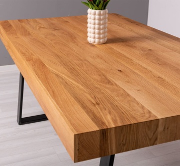 Masa Stejar Masiv Indiana cu picior metal-TRAPEZ, 180 cm, 210 cm sau 240 x 100 cm - Img 2