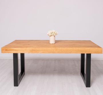 Masa Stejar Masiv Indiana cu picior metal-U, 180 cm, 210 cm sau 240 x 100 cm - Img 5