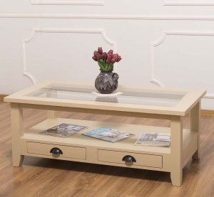 Masuta living Provance cu blat din sticla si 2 sertare lemn masiv 120 cm - Img 5
