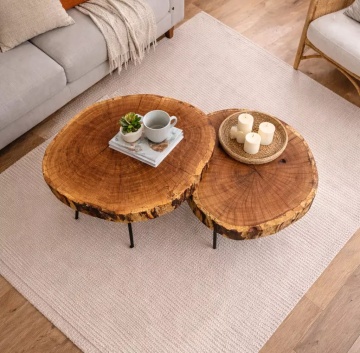 Masute rotunde de living Ana-Maria lemn masiv stejar, 50/60 cm - Img 3
