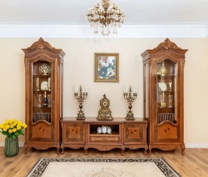 Set de mobila living Imperial Lux model Contessa cu intarsie, 2 vitrine si comoda TV - Img 2